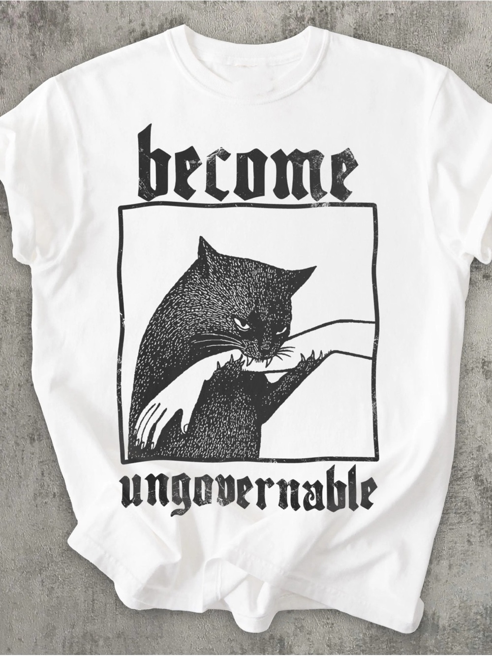 Become Ungovernable Cat Shirt, Rebel Graphic Tee - White Unisex